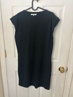 Frame Denim Black Cap-Sleeve Mini Shift Dress